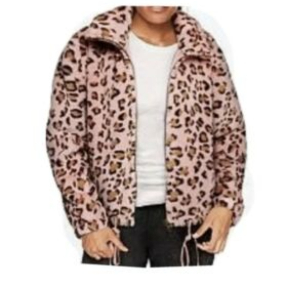 Victoria Secret pink fur cropped full zip jacket